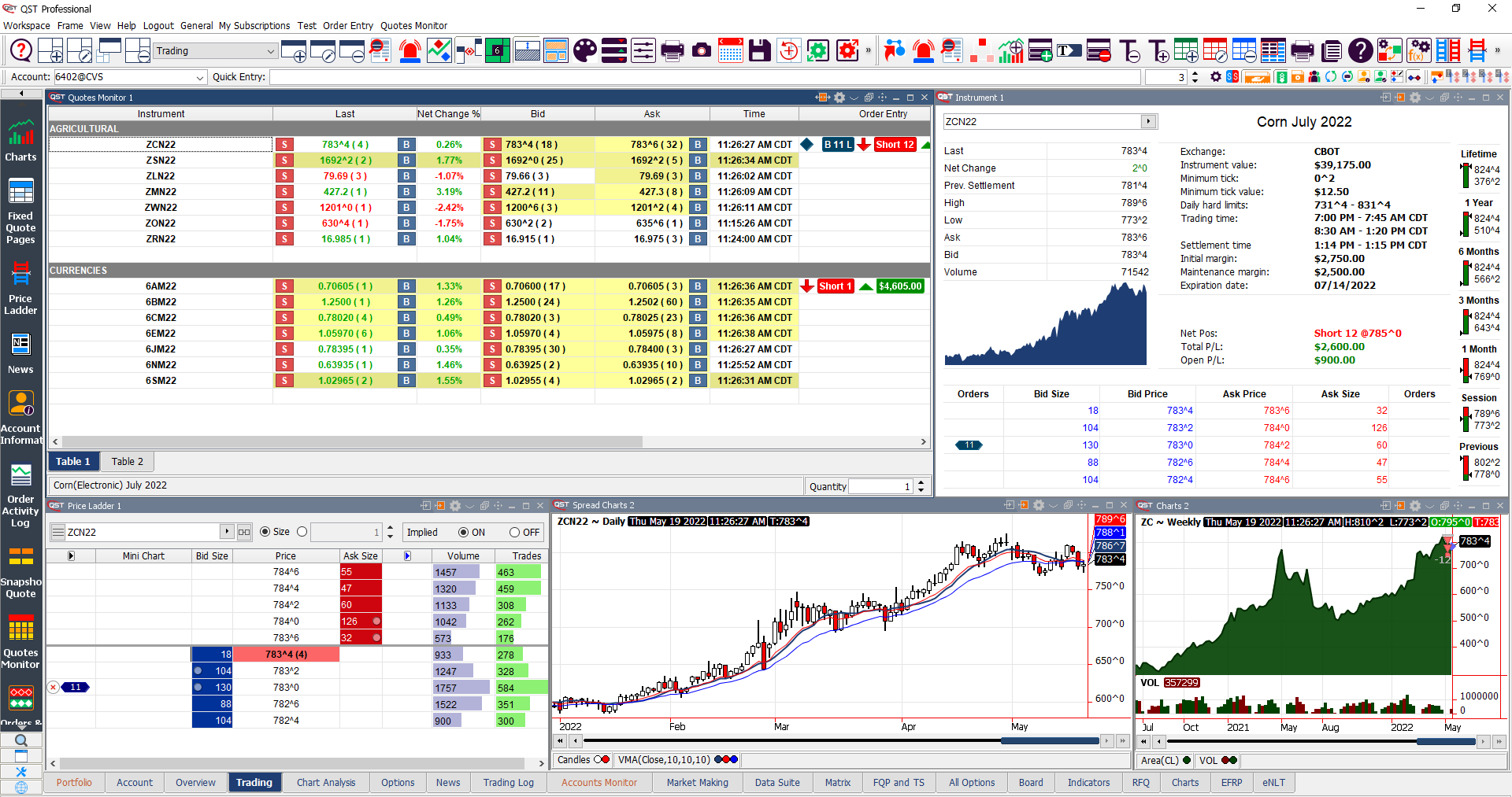 QST Professional Workspace Divided With Internal Frames And External Windows Multiple Monitor Support Trading Software