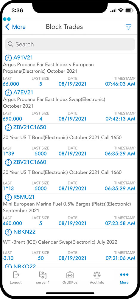 QST Web Trading Software Real-Time Block Data With Possibility To Add Alarms