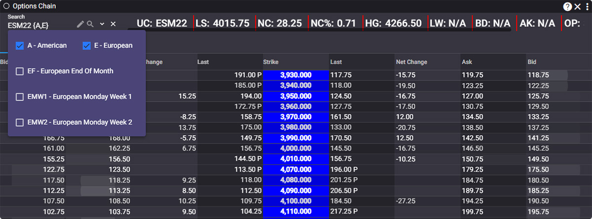 QST Web Browser Based Trading Software Displays Futures Contract As Well As All Strikes Vertically With Both Calls And Puts Arranged Horizontally. Multi-Contract Support And Multiple Chains